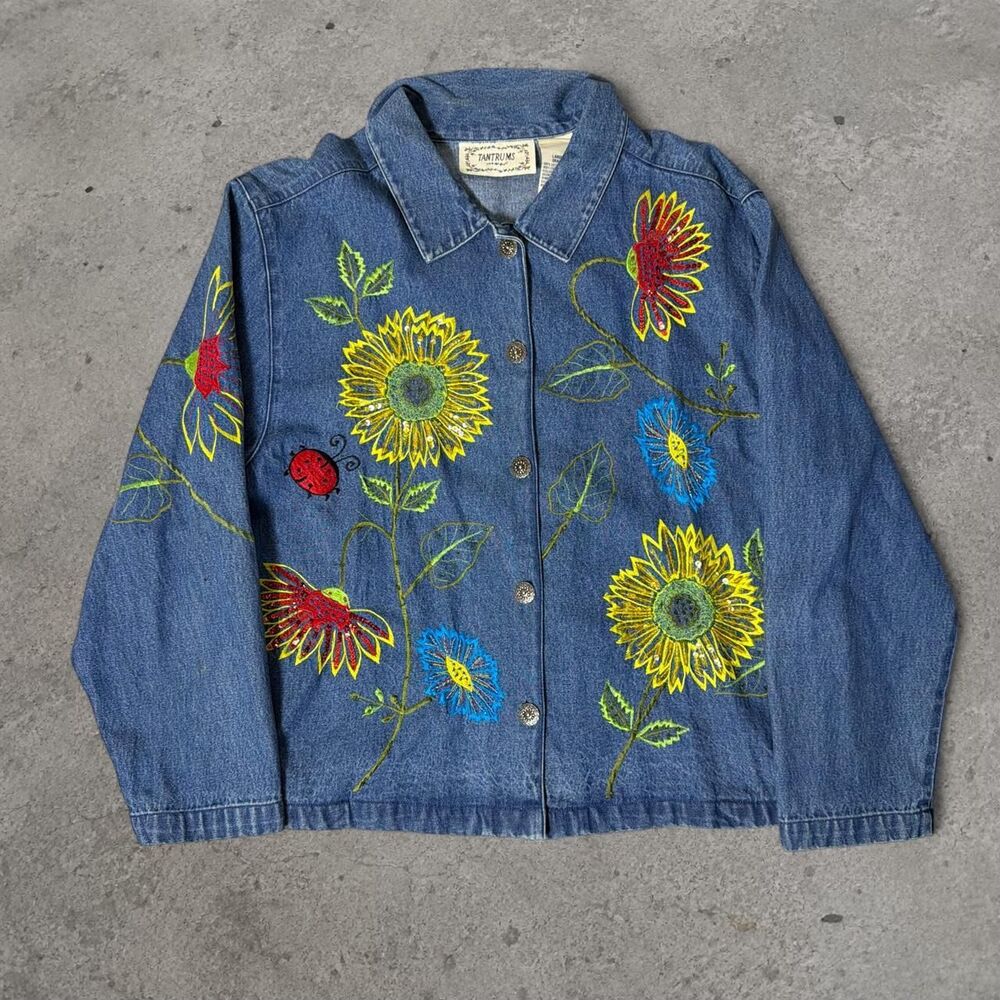 Vintage 1990’s Tantrums and Tumult Embroidered Denim Jacket With Flowers